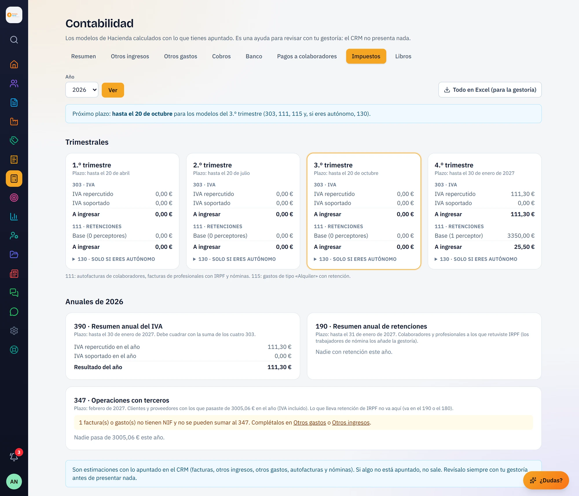 Modelos de impuestos con plazos y Excel para la gestoría