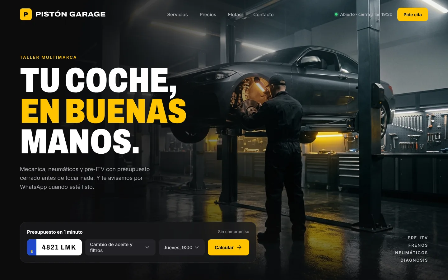 Web de muestra de Pistón Garage, taller mecánico