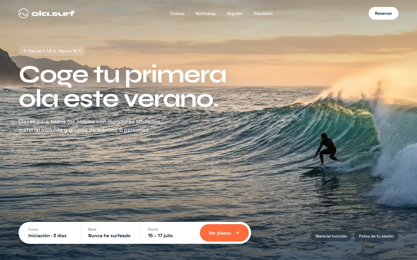 Web de muestra de Ola Surf School, escuela de surf