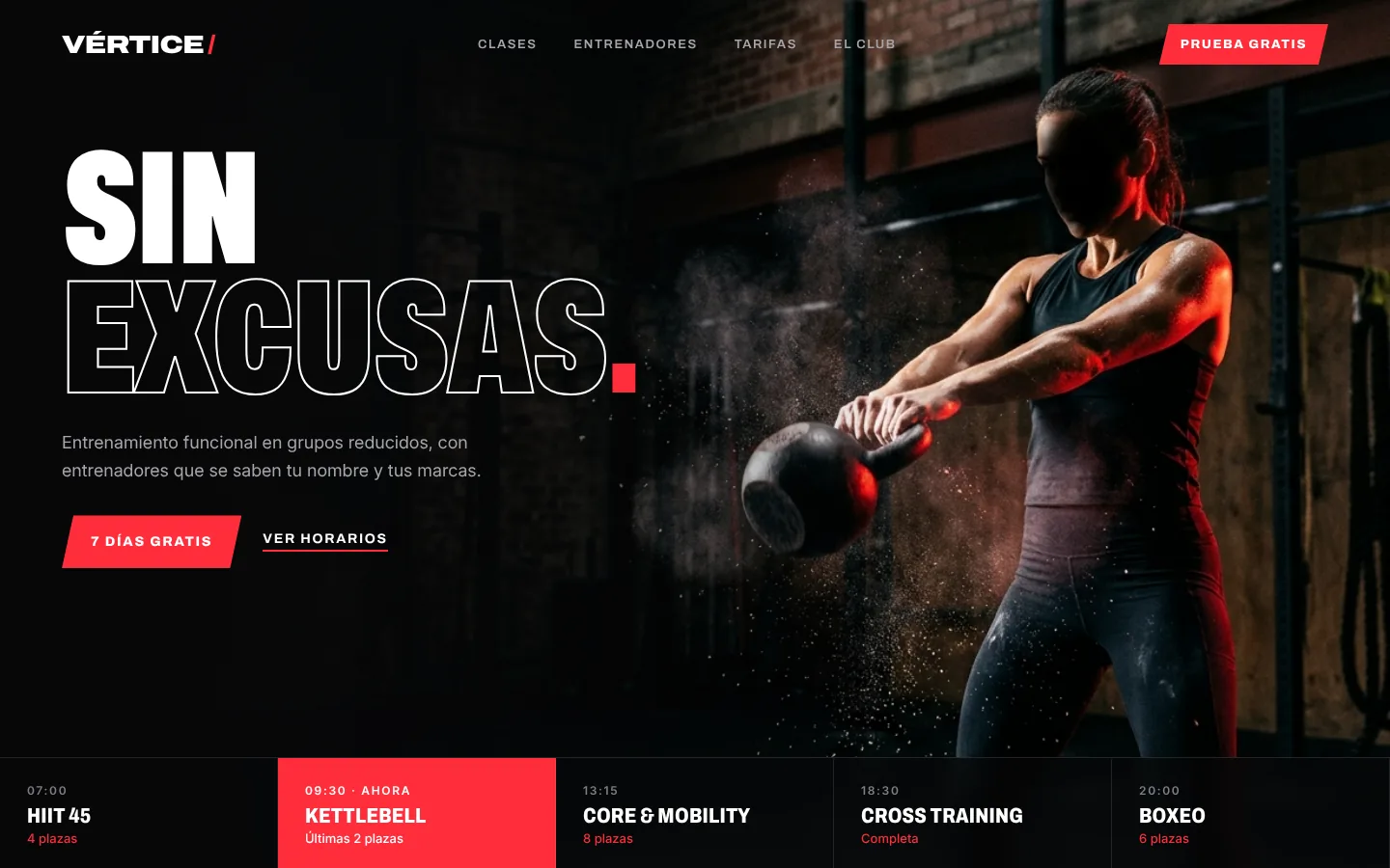 Web de muestra de Vértice, gimnasio