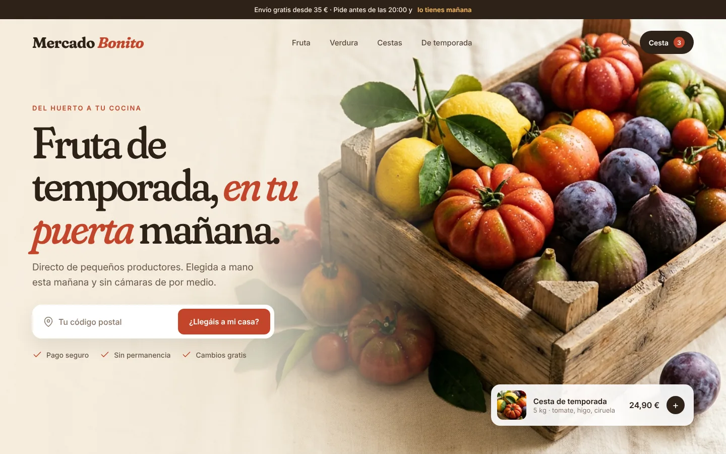 Web de muestra de Mercado Bonito, tienda online