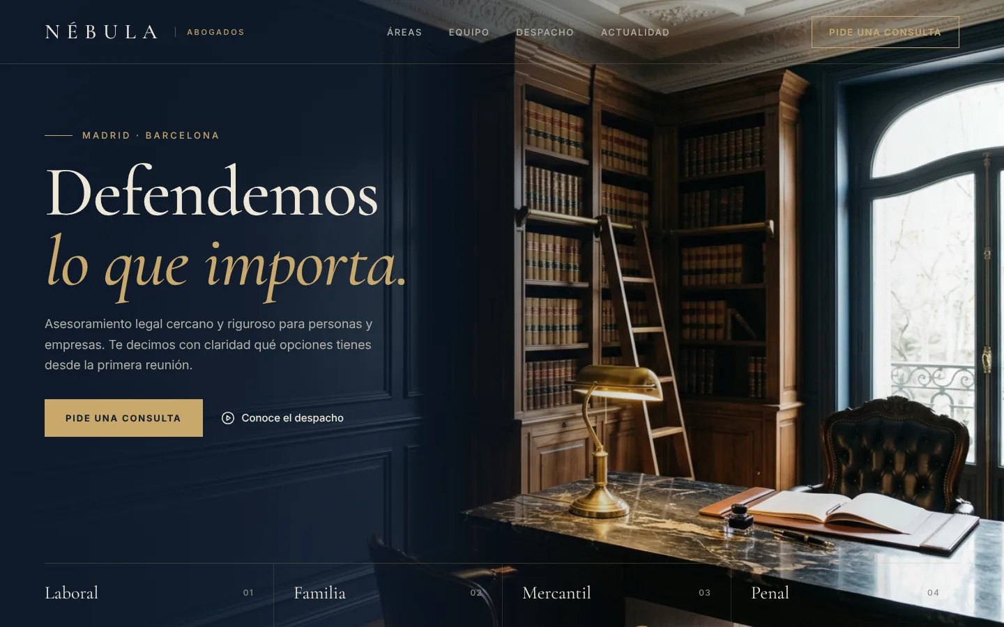 Web de muestra de Nébula Abogados, despacho de abogados